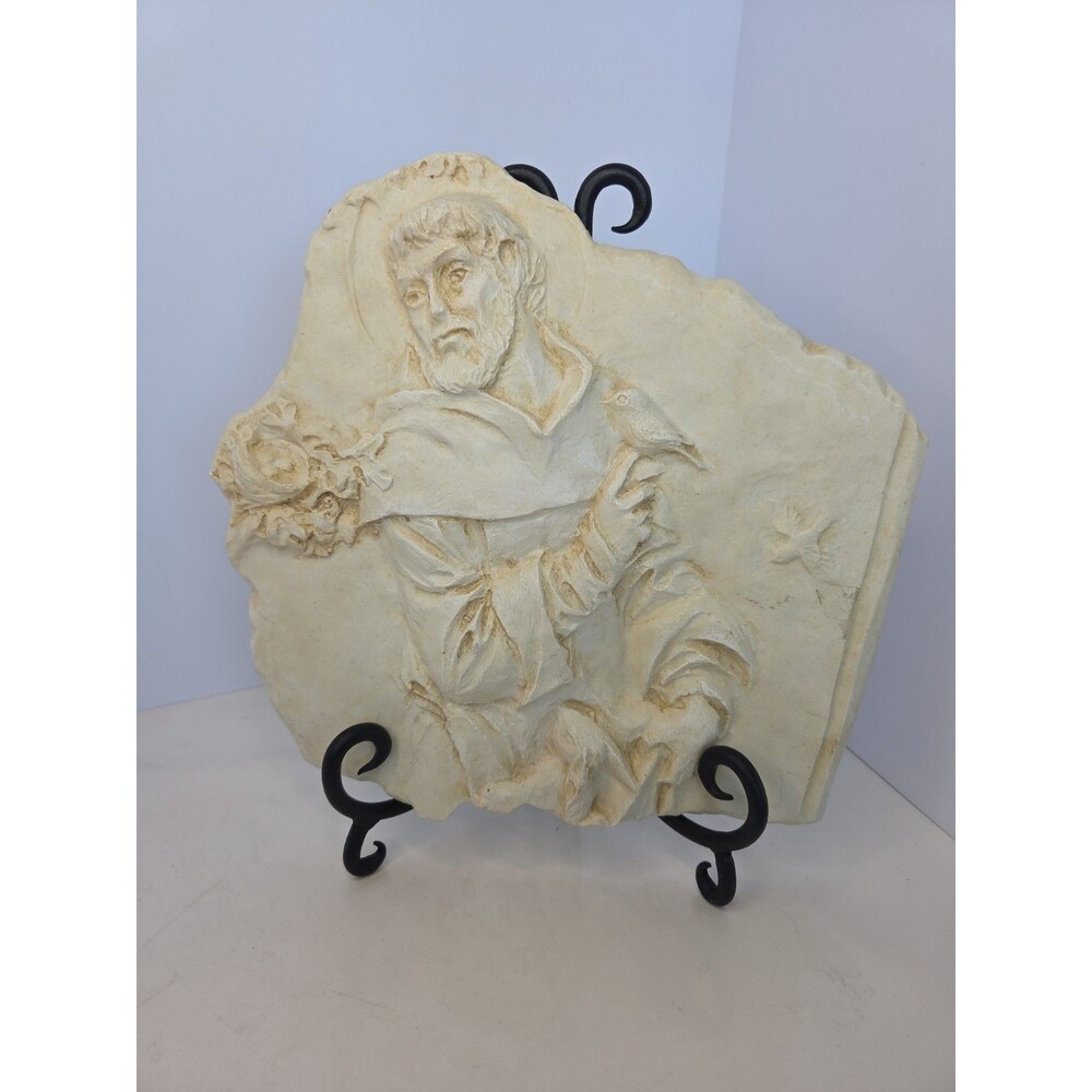 St. Francis of Assisi Cast Stone Wall Garden Plaque (Written Note On Back, 1999)